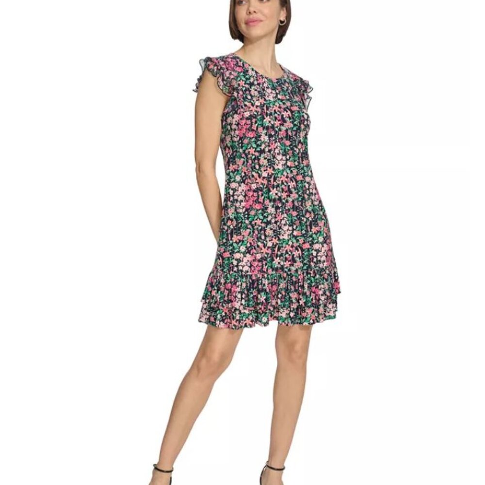 Tommy Hilfiger Women's Size 8 Ruffled-Hem Floral Shift Stretch Dress